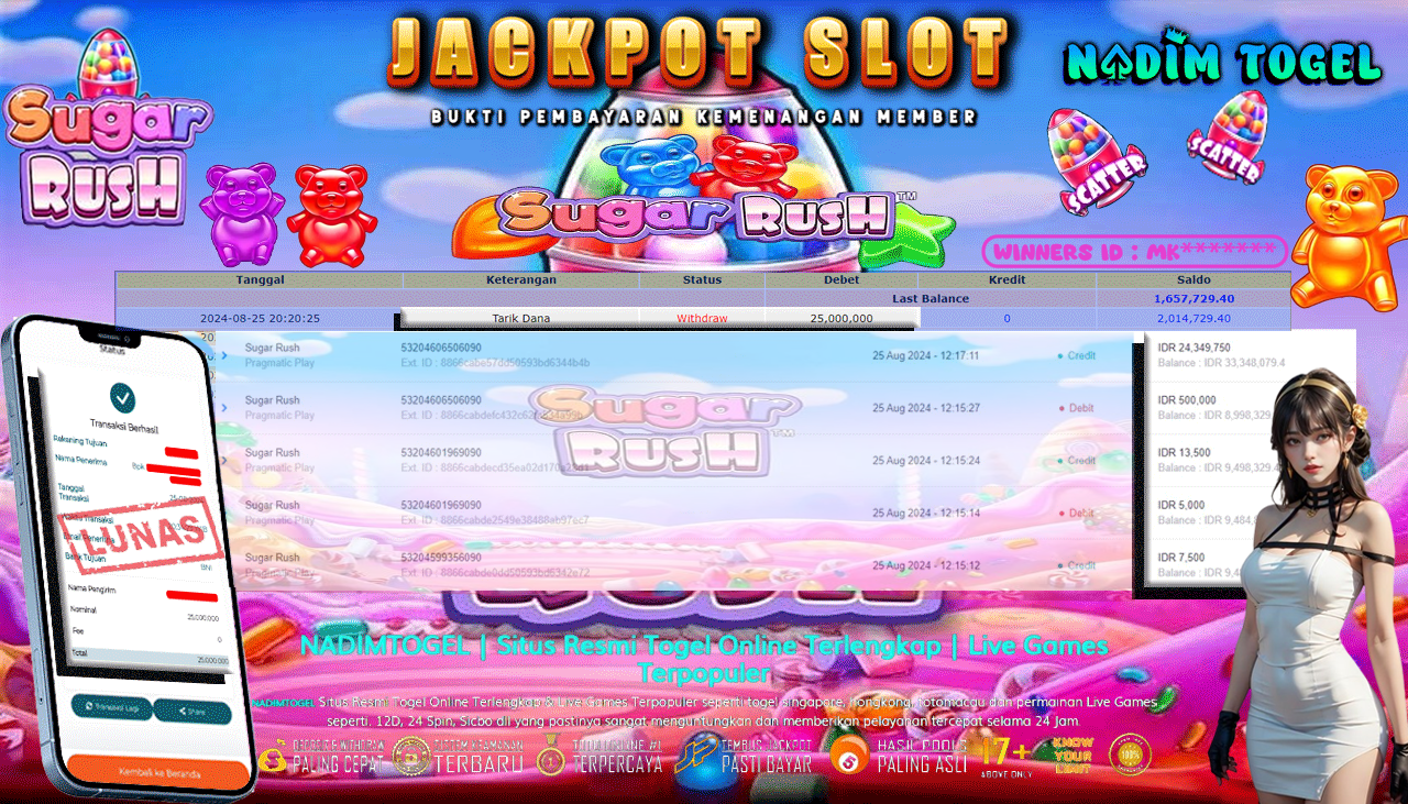 NADIMTOGEL JACKPOT SLOT SUGAR RUSH  Rp 25.000.000,- LUNAS