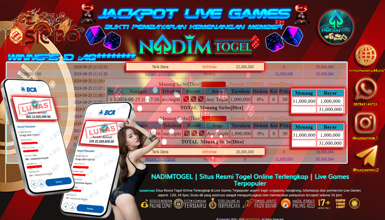 NADIMTOGEL JACKPOT LIVEGAMES SICBO [DICE] Rp.48.000.000,- LUNAS
