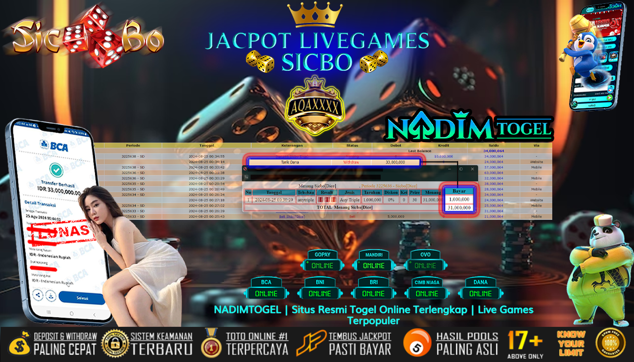 NADIMTOGEL JACKPOT LIVEGAMES SICBO [DICE] Rp.33.000.000,- LUNAS