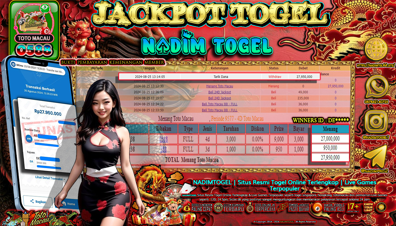 NADIMTOGEL JACKPOT TOGEL TOTOMACAU4D P2 Rp 27,950,000,- LUNAS