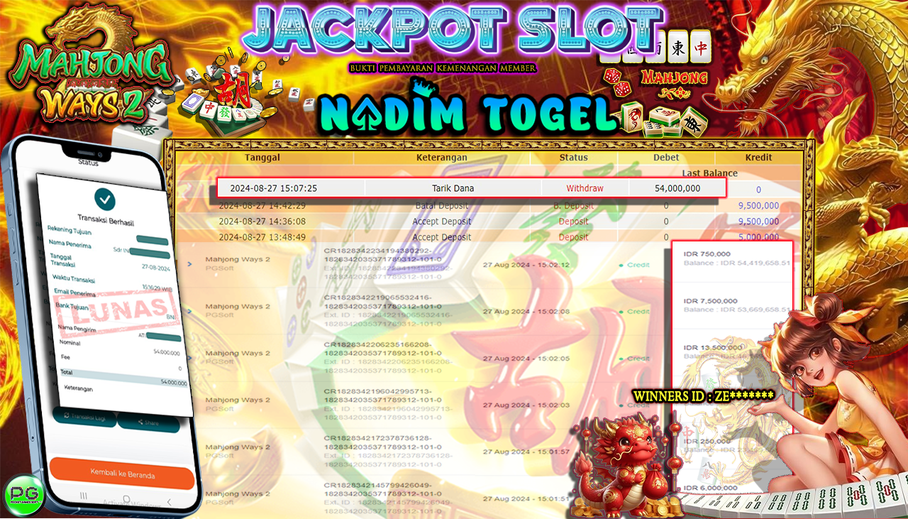 NADIMTOGEL JACKPOT SLOT MAHJONG WAYS 2 Rp 54,000,000,- LUNAS