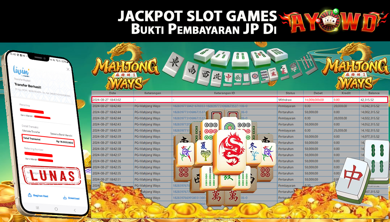 AYOWD JACKPOT SLOT GAME PG-Mahjong Ways Rp 14,000,000 LUNAS
