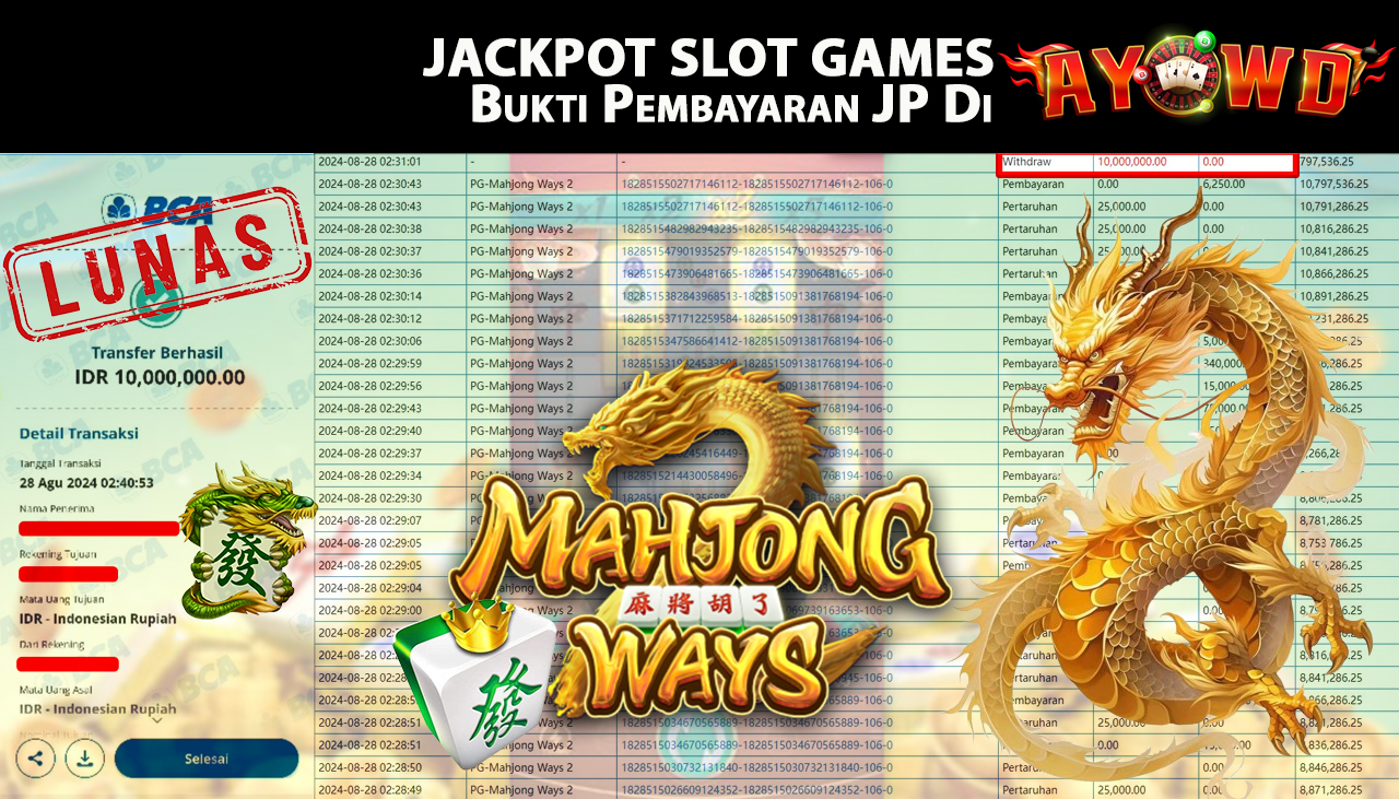 AYOWD JACKPOT SLOT GAME PG-Mahjong Ways 2 Rp 10,000,000 LUNAS