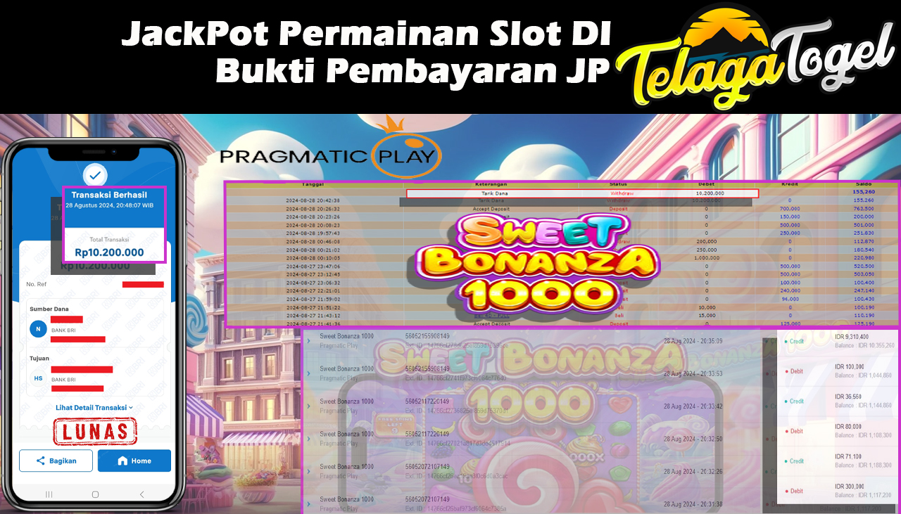 TELAGATOGEL JACKPOT SLOT Sweet Bonanza 1000 Rp,10,200,000,- LUNAS