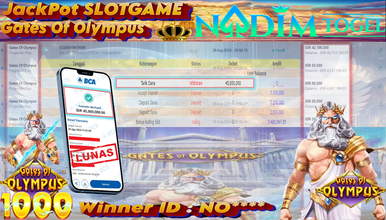 NADIMTOGEL JACKPOT SLOT Gates Of Olympus Rp 45,000,000,- LUNAS