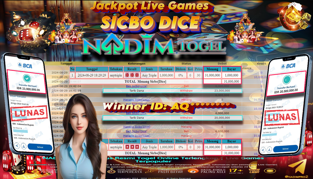 NADIMTOGEL JACKPOT LIVEGAME SICBO DICE Rp.43.000.000,- LUNAS