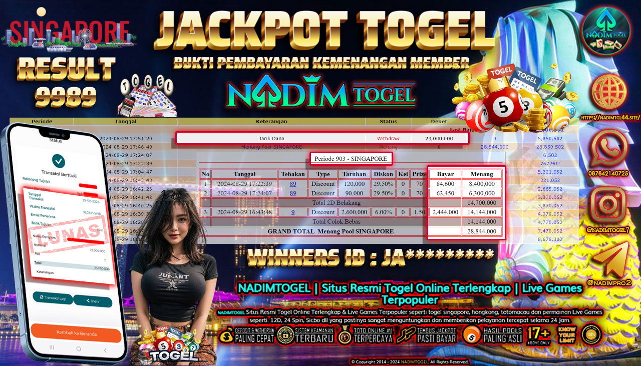 NADIMTOGEL JACKPOT TOGEL SINGAPORE POOLS Rp 23,000,000,- LUNAS