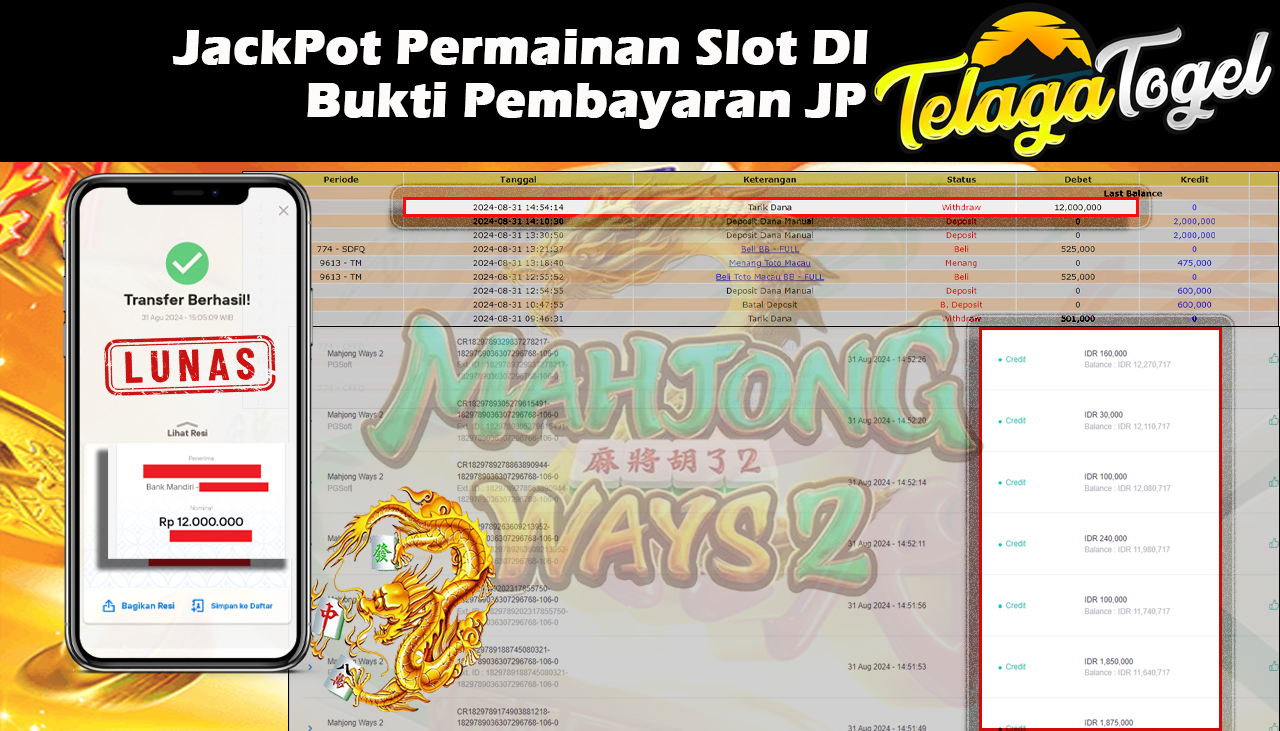 TELAGATOGEL JACKPOT SLOT Mahjong Ways 2 Rp,12,000,000,- LUNAS