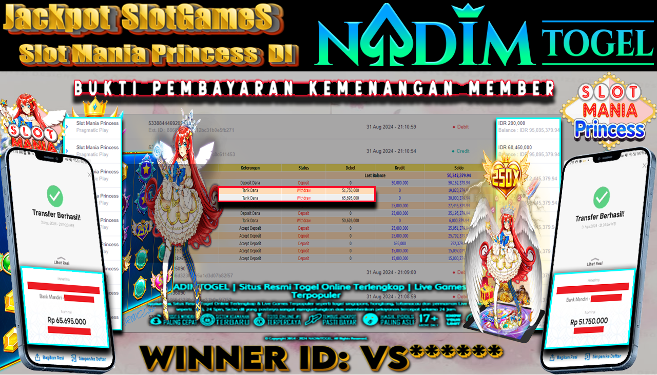 NADIMTOGEL JACKPOT SLOT MANIA PRINCESS Rp 117,445,000,- LUNAS