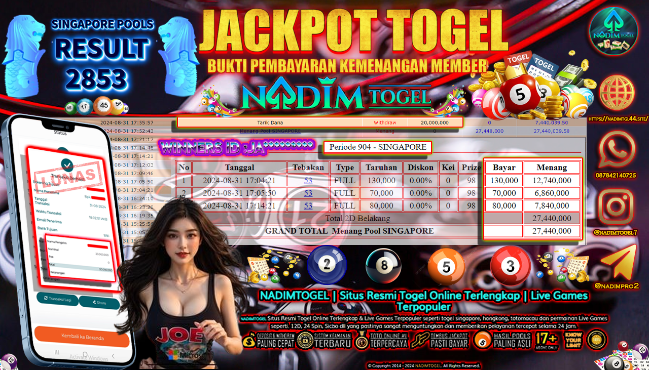 NADIMTOGEL JACKPOT TOGEL SINGAPORE POOLS Rp 20,000,000,- LUNAS