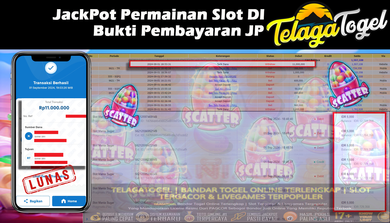 TELAGATOGEL JACKPOT SLOT Mania Sugar Rp,11,000,000,- LUNAS