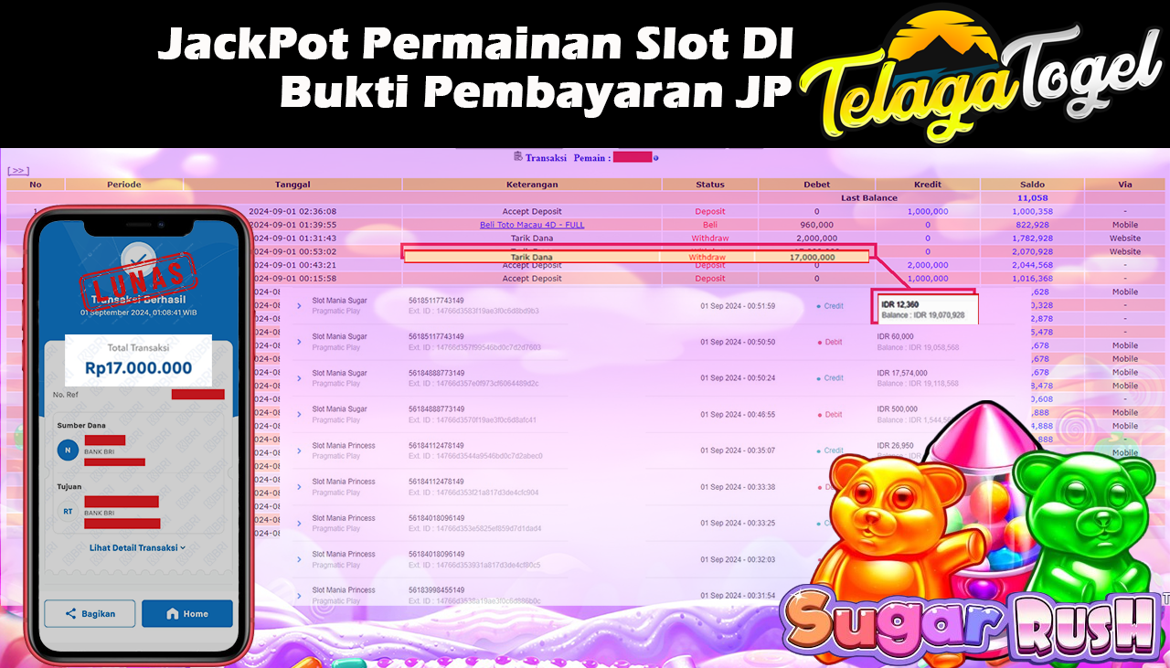 TELAGATOGEL JACKPOT SLOT Mania Sugar Rp,17,000,000,- LUNAS