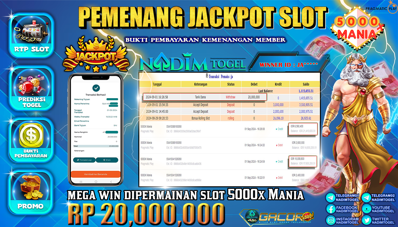 NADIMTOGEL JACKPOT SLOT 5000X Mania Rp 20,000,000,- LUNAS