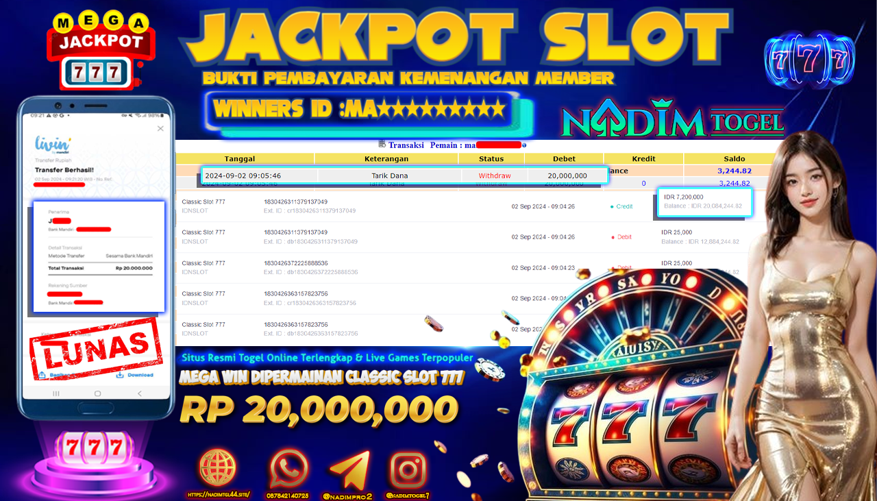 NADIMTOGEL JACKPOT CLASSIC SLOT 777 Rp 20,000,000,- LUNAS