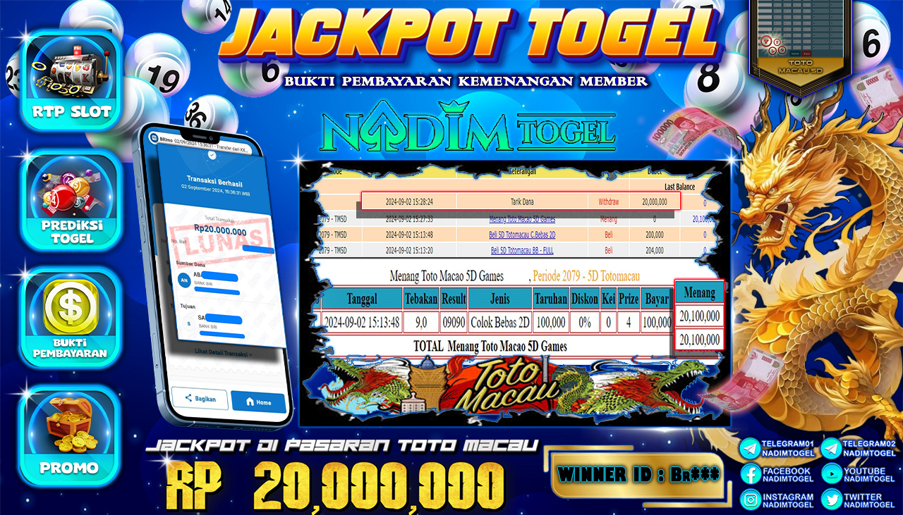 NADIMTOGEL JACKPOT TOGEL TOTOMACAU5D P1 Rp 20,000,000,- LUNAS