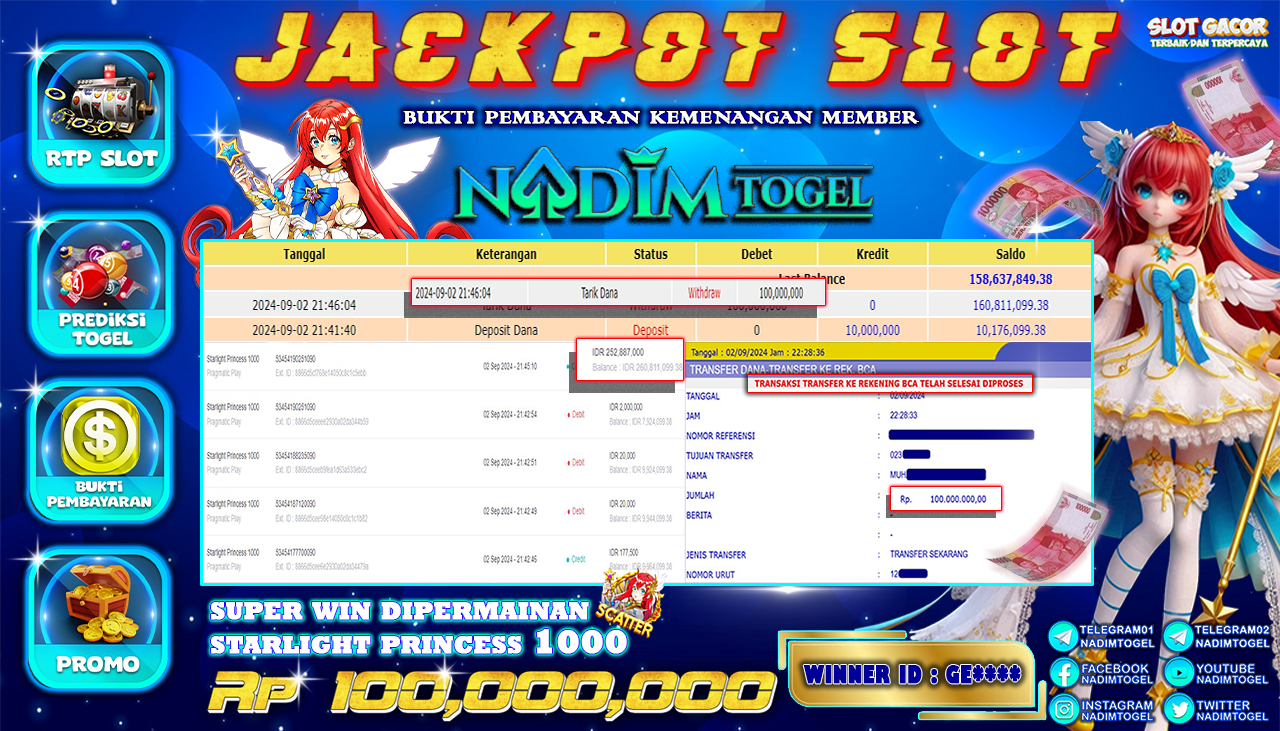 NADIMTOGEL JACKPOT SLOT STARLIGHT PRINCESS 1000 Rp 100,000,000,- LUNAS