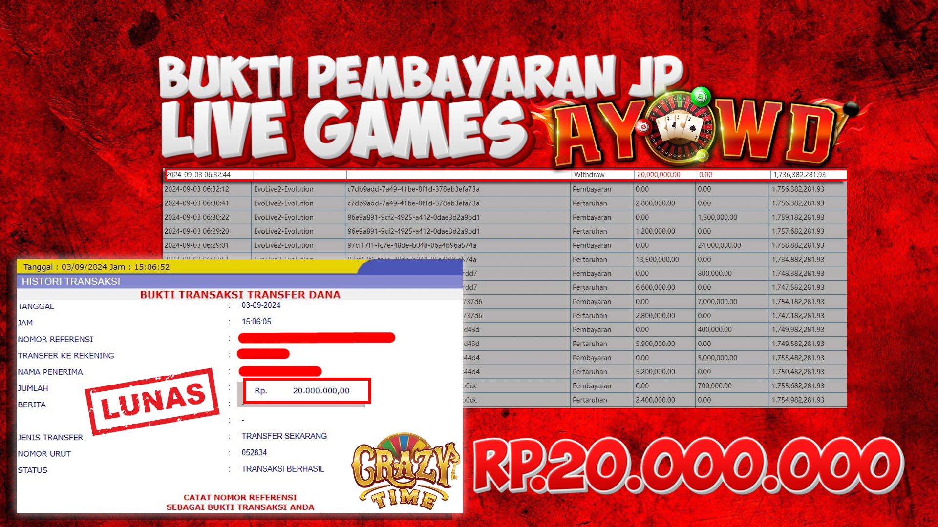 AYOWD JACKPOT LIVE GAME EvoLive2-Evolution Rp 20,000,000 LUNAS