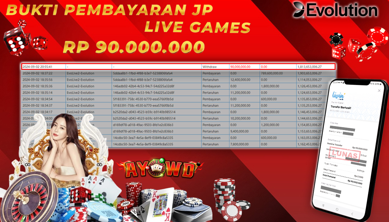 AYOWD JACKPOT LIVE GAME EvoLive2-Evolution Rp 90,000,000 LUNAS