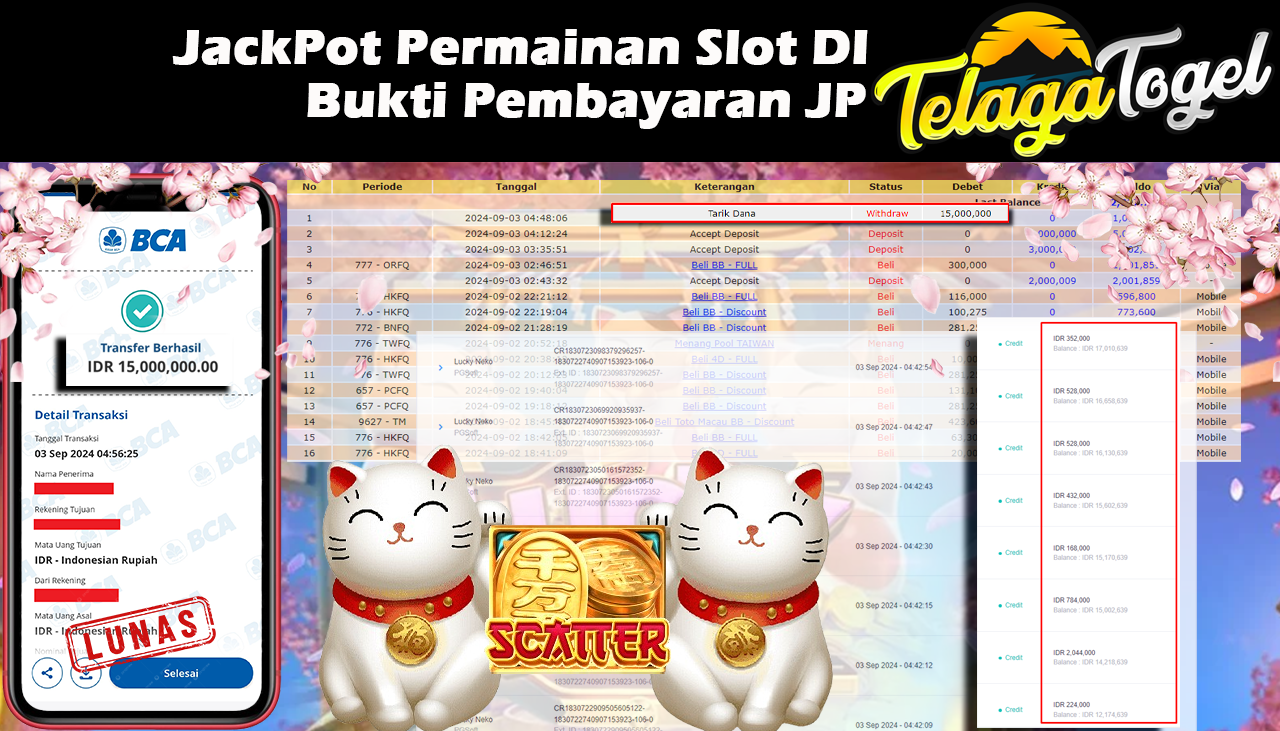 TELAGATOGEL JACKPOT SLOT Lucky Neko Rp,15,000,000,- LUNAS