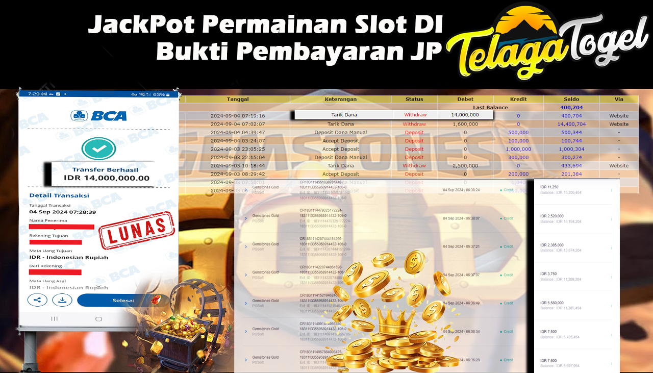 TELAGATOGEL JACKPOT SLOT Gemstones Gold Rp,14,000,000,- LUNAS