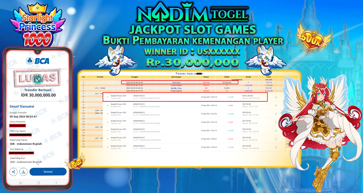 NADIMTOGEL JACKPOT SLOT Starlight Princess 1000 Rp 30.000.000,- LUNAS