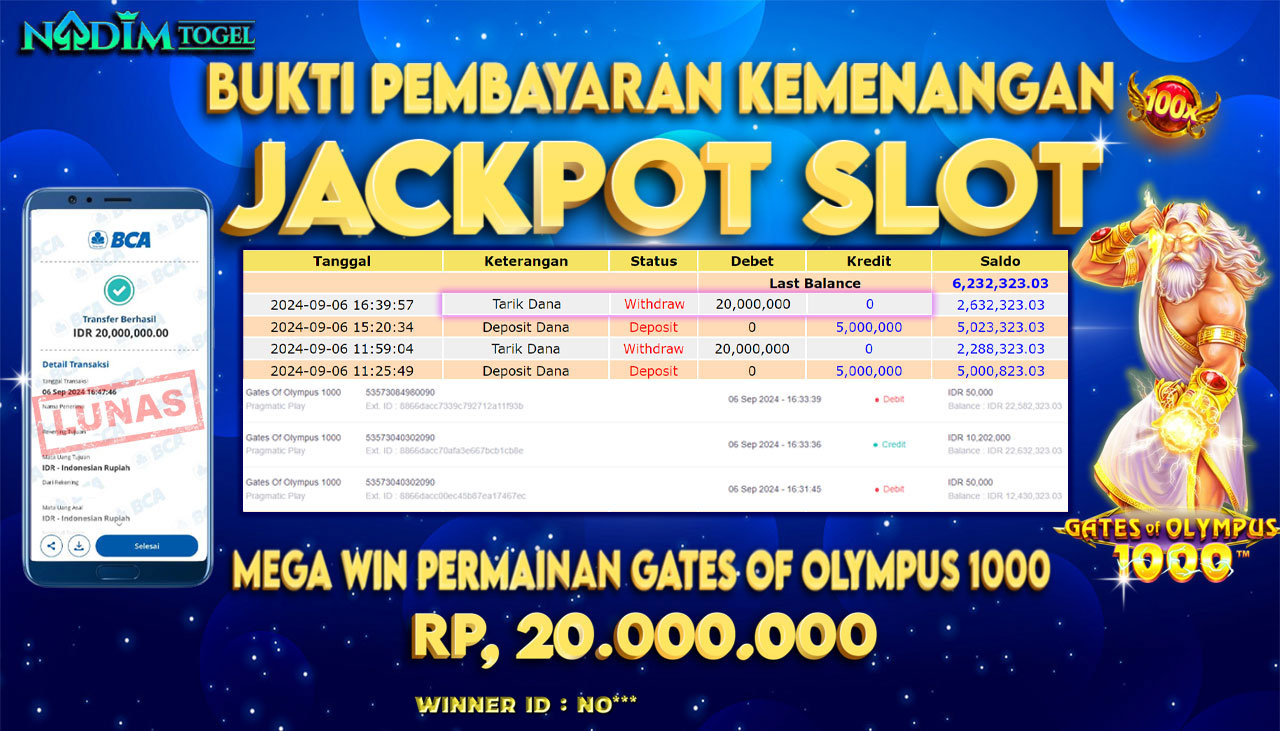 NADIMTOGEL JACKPOT GATES OF OLYMPUS 1000 Rp.20.000.000,- LUNAS