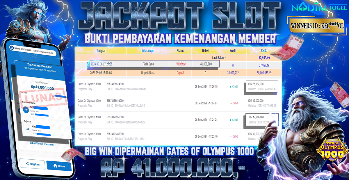 NADIMTOGEL JACKPOT GATES OF OLYMPUS 1000 Rp 41.000.000,- LUNAS