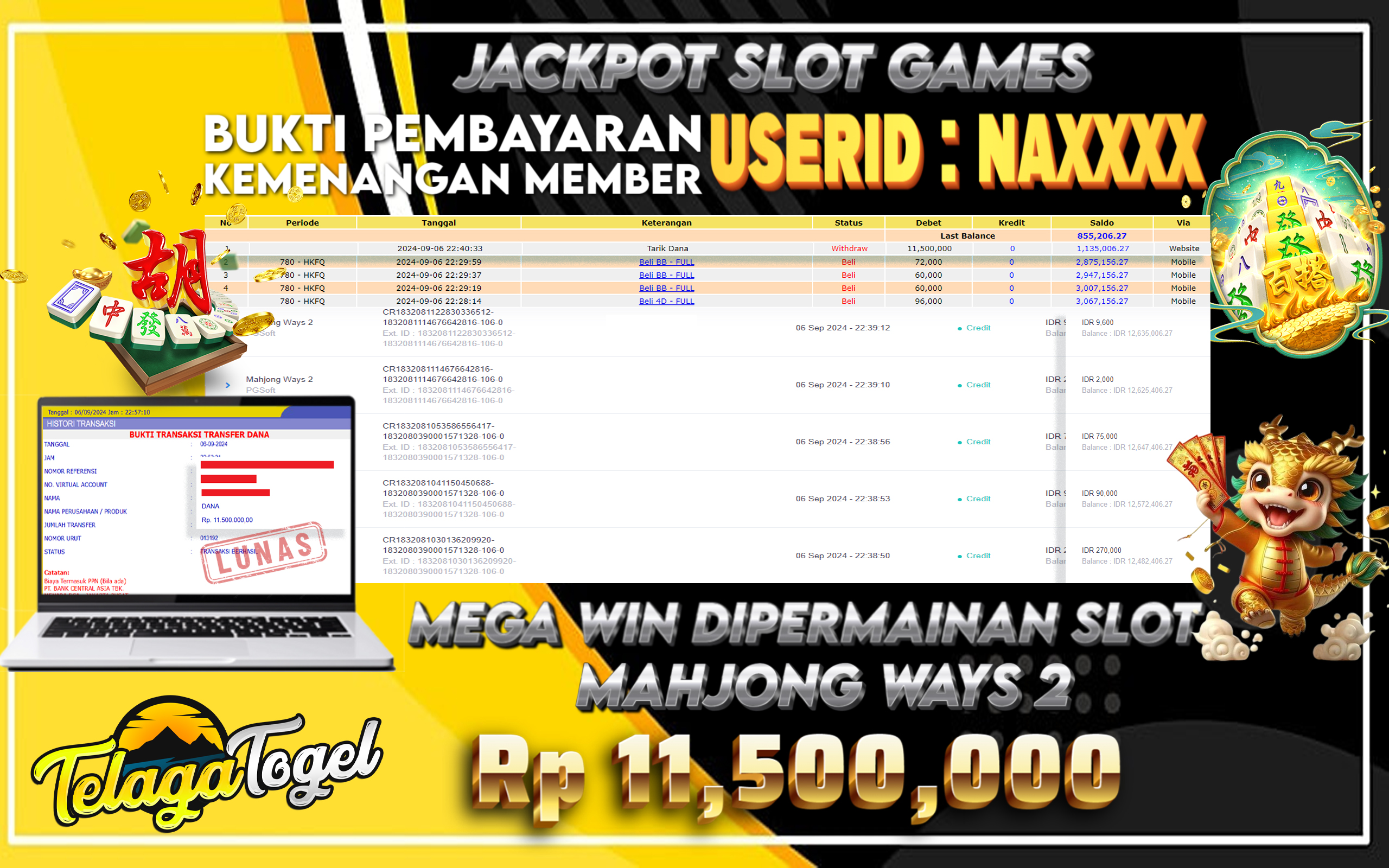 TELAGATOGEL JACKPOT SLOT MAHJONG WAYS 2 Rp,11,500,000,- LUNAS