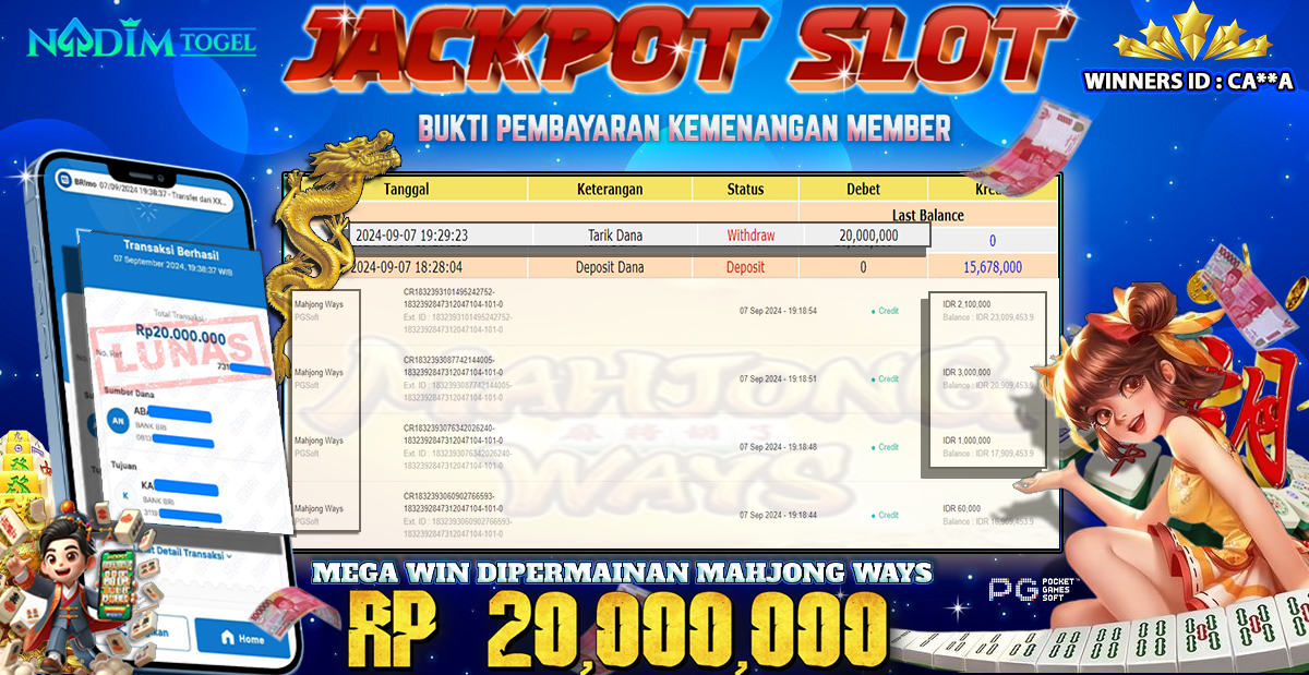 NADIMTOGEL JACKPOT SLOT Mahjong Ways Rp 20.000.000,- LUNAS