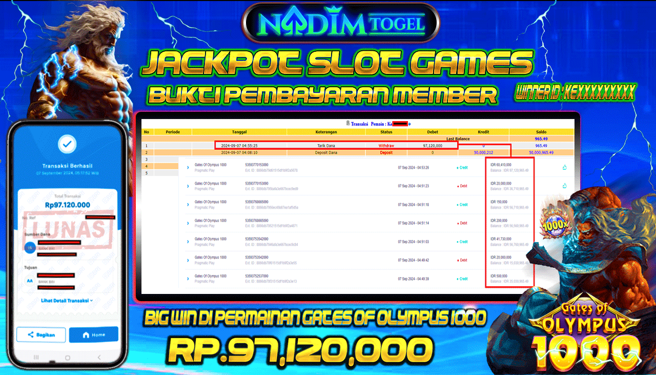 NADIMTOGEL JACKPOT SLOT GATES OF OLYMPUS 1000 Rp 97,120,000,- LUNAS