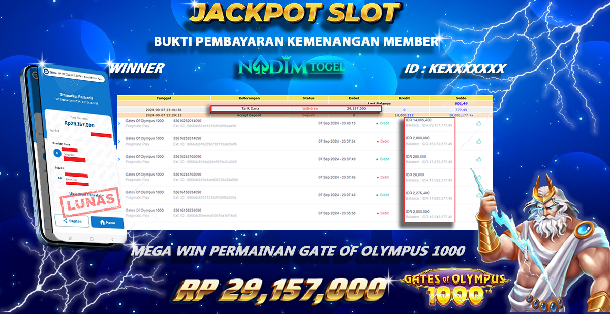 NADIMTOGEL JACKPOT SLOT GATES OF OLYMPUS 1000 Rp.29.157.000,- LUNAS