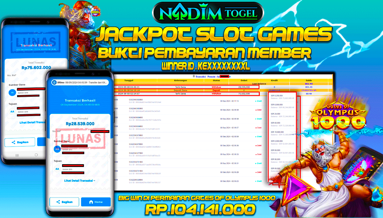 NADIMTOGEL JACKPOT SLOT GATES OF OLYMPUS 1000 Rp 104,141,000,- LUNAS