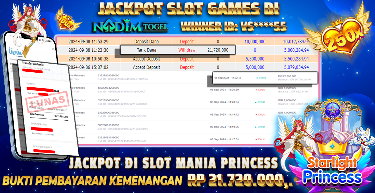 NADIMTOGEL JACKPOT SLOT MANIA PRINCES Rp.21.720.000,- LUNAS