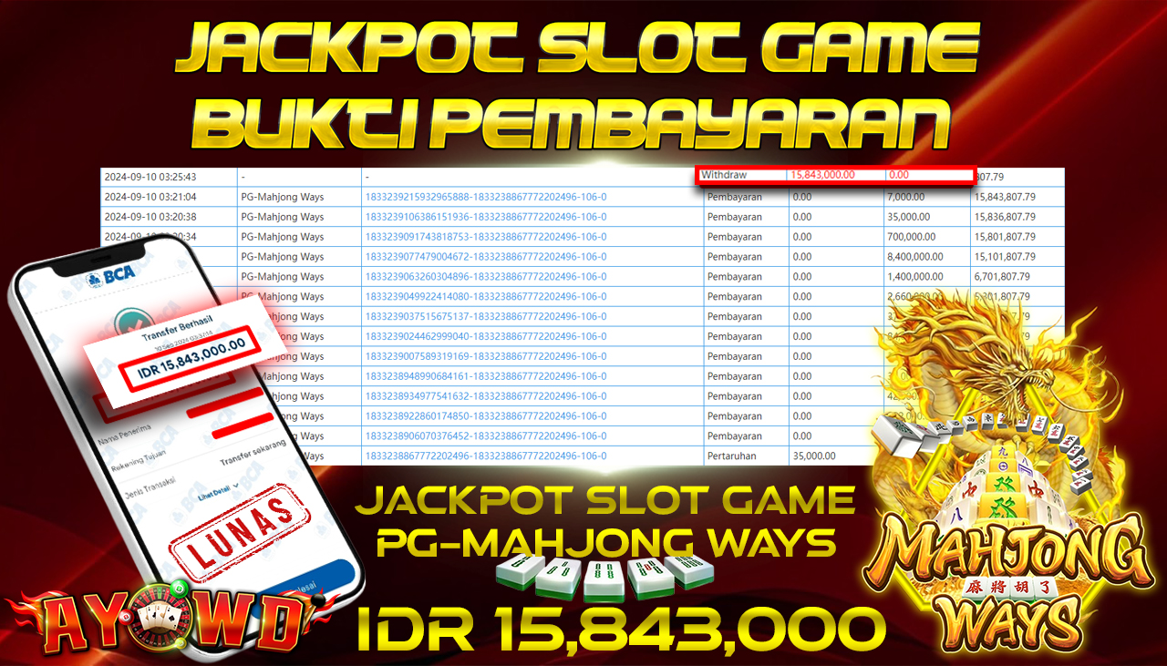 AYOWD JACKPOT SLOT GAME PG-Mahjong Ways Rp 15,843,000 LUNAS