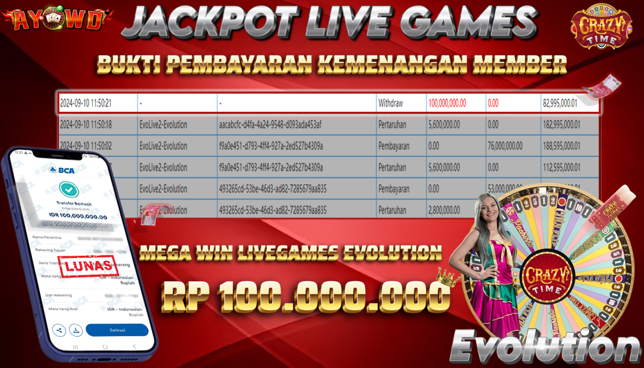 AYOWD JACKPOT LIVE GAME EvoLive2-Evolution Rp 100,000,000 LUNAS