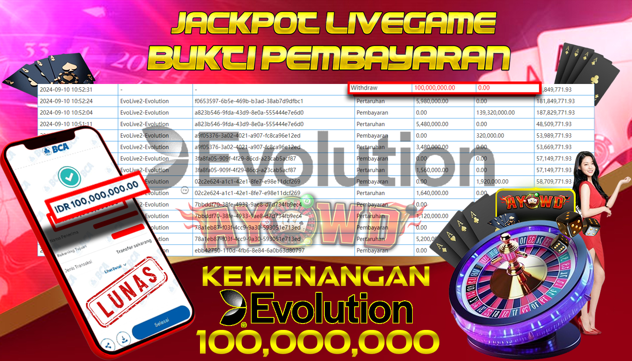AYOWD JACKPOT LIVE GAME EvoLive2-Evolution Rp 100,000,000 LUNAS
