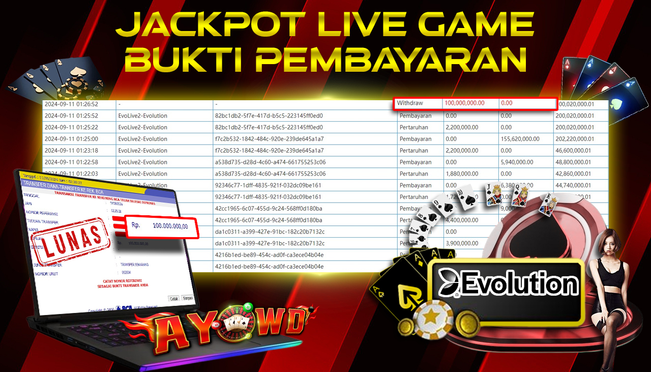 AYOWD JACKPOT LIVE GAME EvoLive2-Evolution Rp 100,000,000 LUNAS