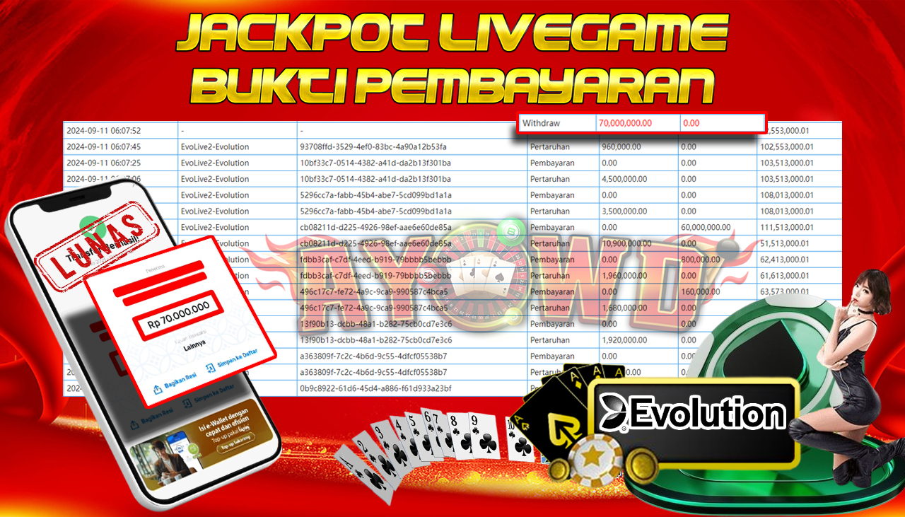 AYOWD JACKPOT LIVE GAME EvoLive2-Evolution Rp 70,000,000 LUNAS