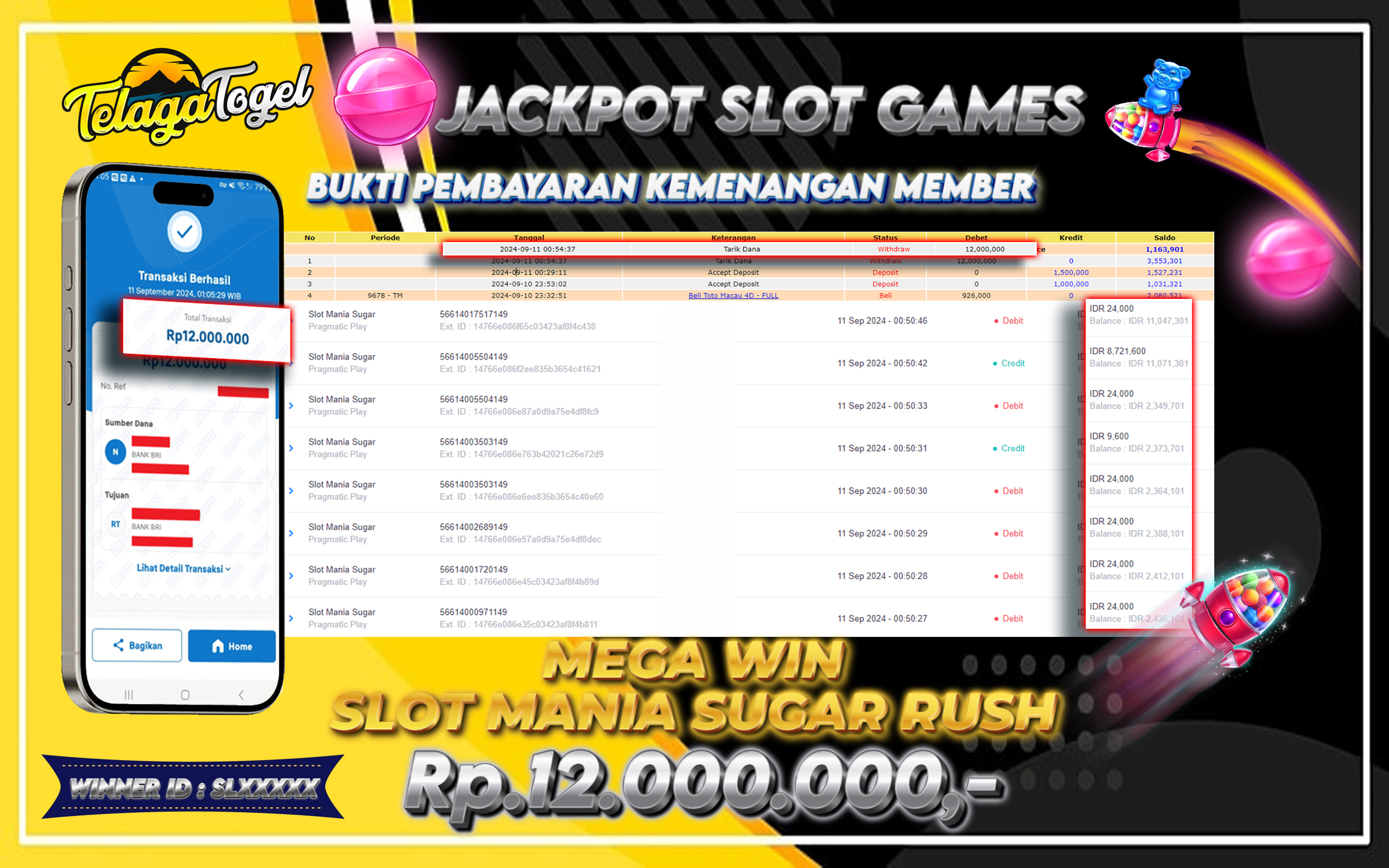 TELAGATOGEL JACKPOT SLOT MANIA SUGAR RUSH Rp 12.000.000,- LUNAS