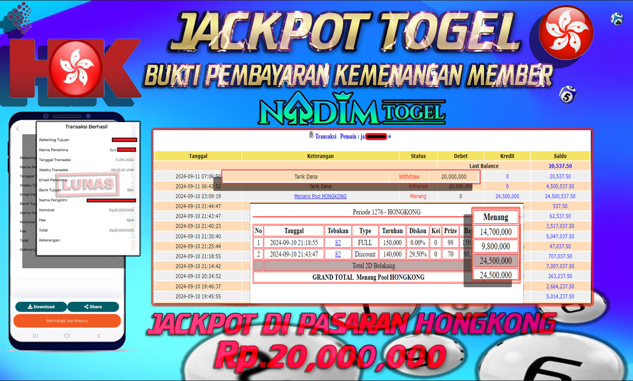 NADIMTOGEL JACKPOT TOGEL HONGKONG Rp 20.000.000,- LUNAS
