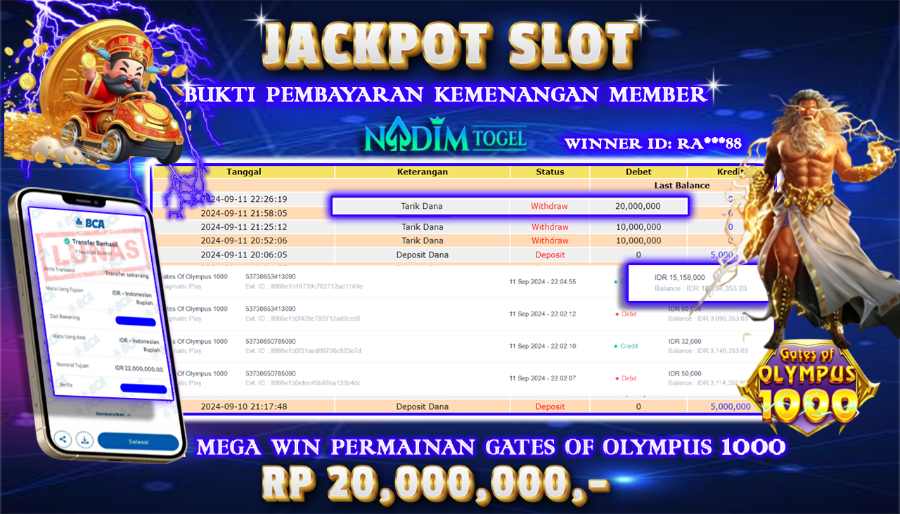 NADIMTOGEL JACKPOT SLOT GATES OF OLYMPUS 1000 Rp 20.000.000,- LUNAS