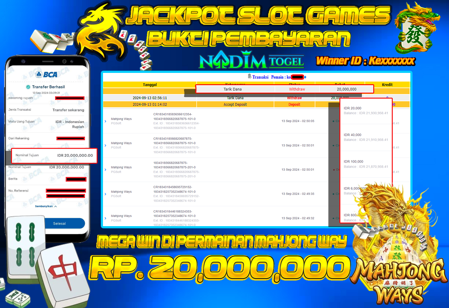 NADIMTOGEL JACKPOT SLOT MAHJONG WAYS Rp 20.000.000,- LUNAS
