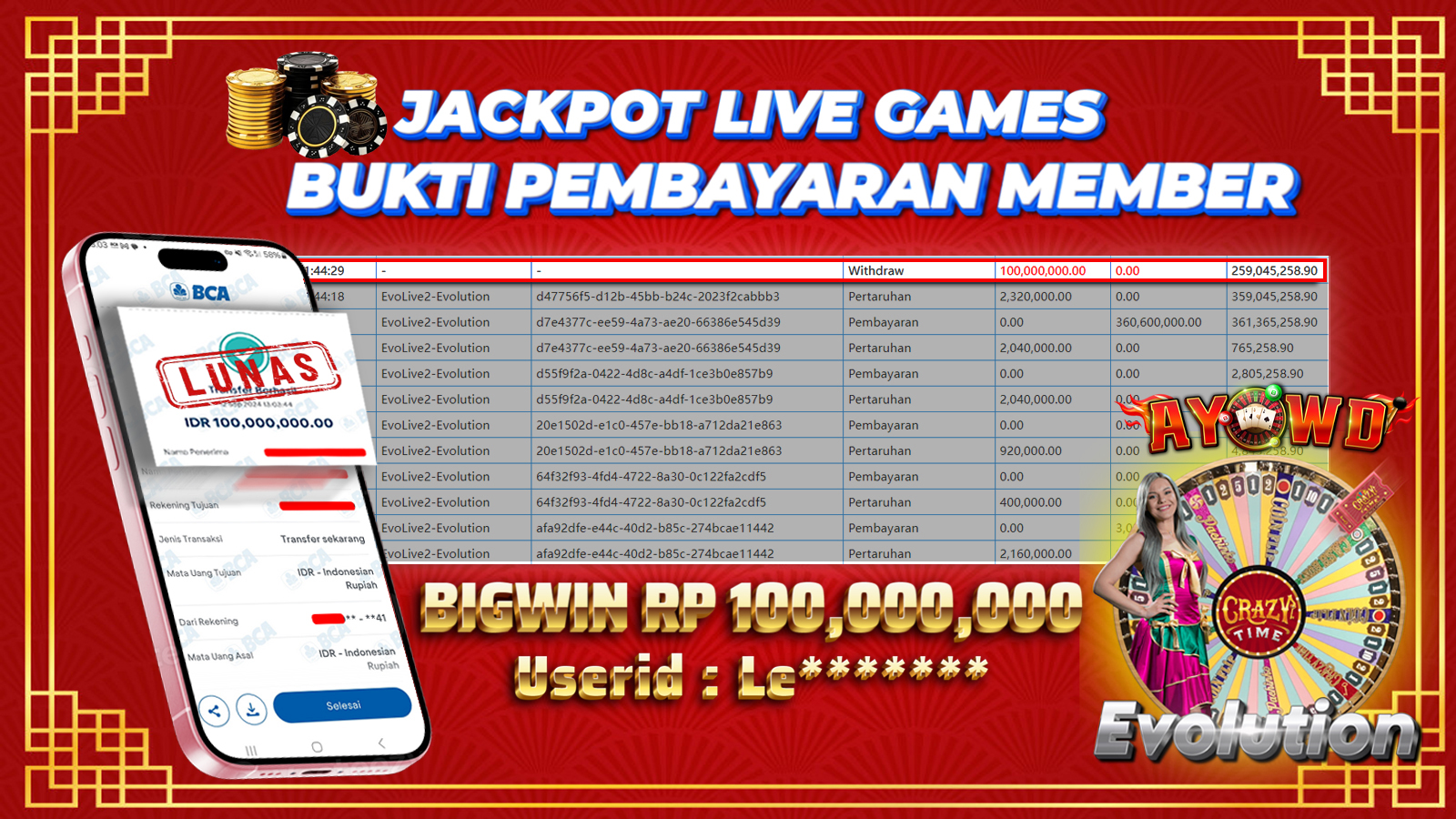 AYOWD JACKPOT LIVE GAME EvoLive2-Evolution Rp 100,000,000 LUNAS