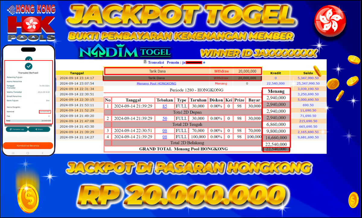 NADIMTOGEL JACKPOT TOGEL HONGKONG Rp 20.000.000,- LUNAS