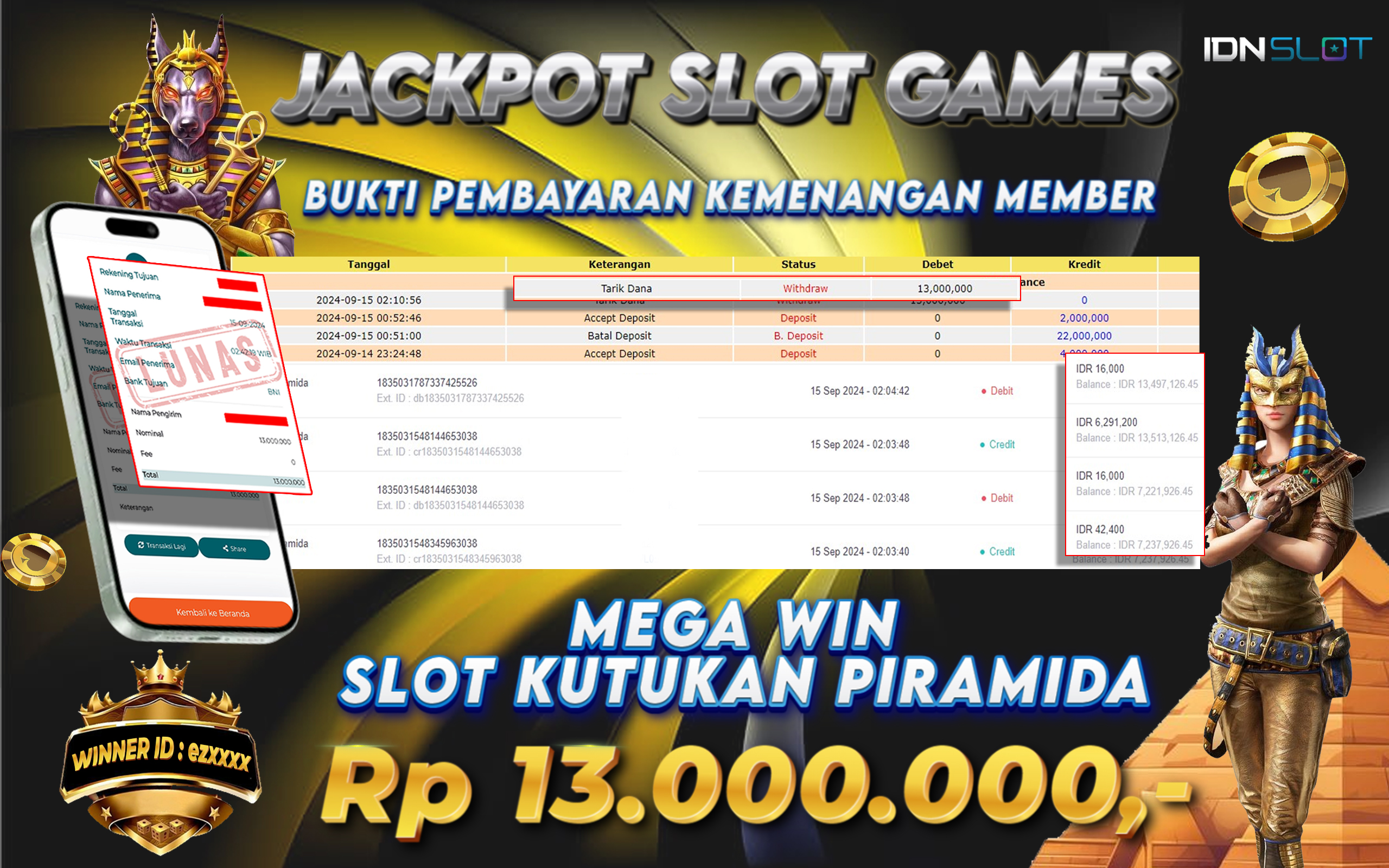 TELAGATOGEL JACKPOT SLOT KUTUKAN PIRAMIDA Rp 13.000.000,- LUNAS