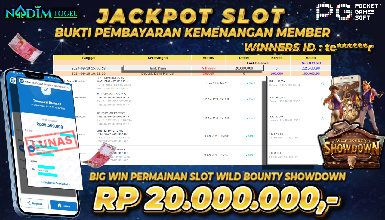 NADIMTOGEL JACKPOT SLOT WILD BOUNTY SHOWDOWN Rp 20,000,000,- LUNAS