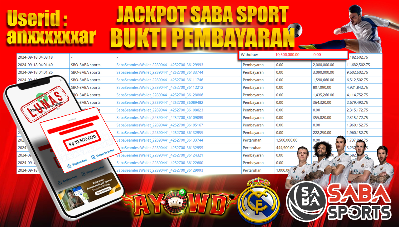 AYOWD JACKPOT SPORT GAME SBO-SABA sports Rp 10,500,000 LUNAS