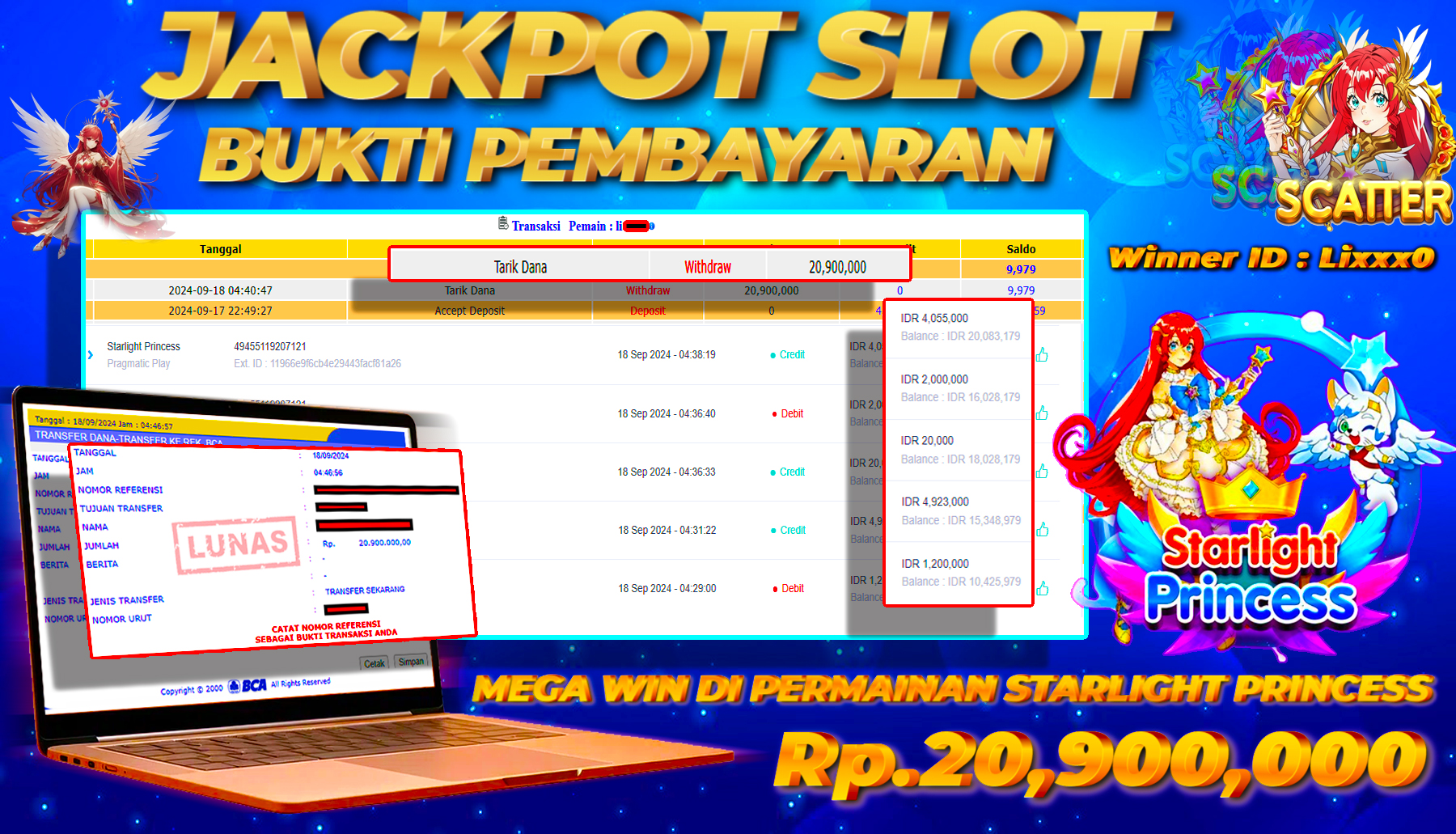 NADIMTOGEL JACKPOT SLOT STARLIGHT PRINCESS Rp.20,900,000  - LUNAS
