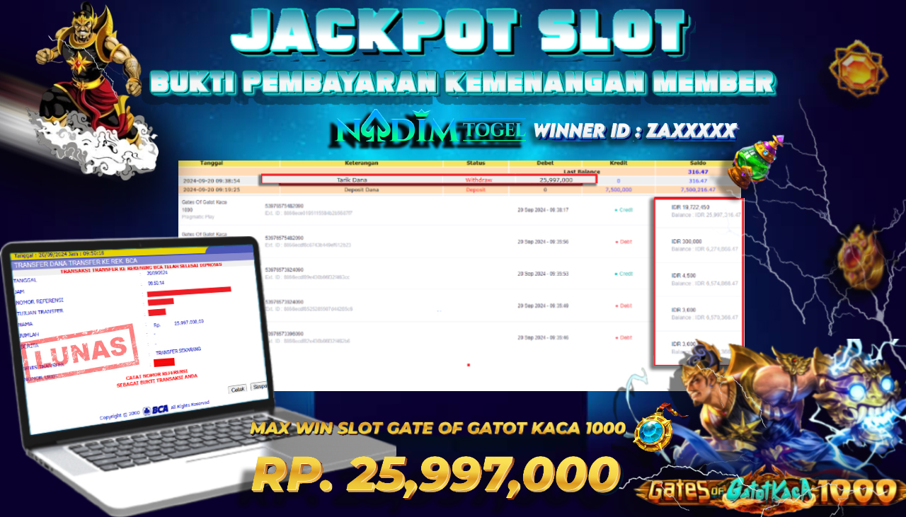 NADIMTOGEL JACKPOT SLOT GATE OF GATOT KACA 1000 Rp.25.997.000,- LUNAS