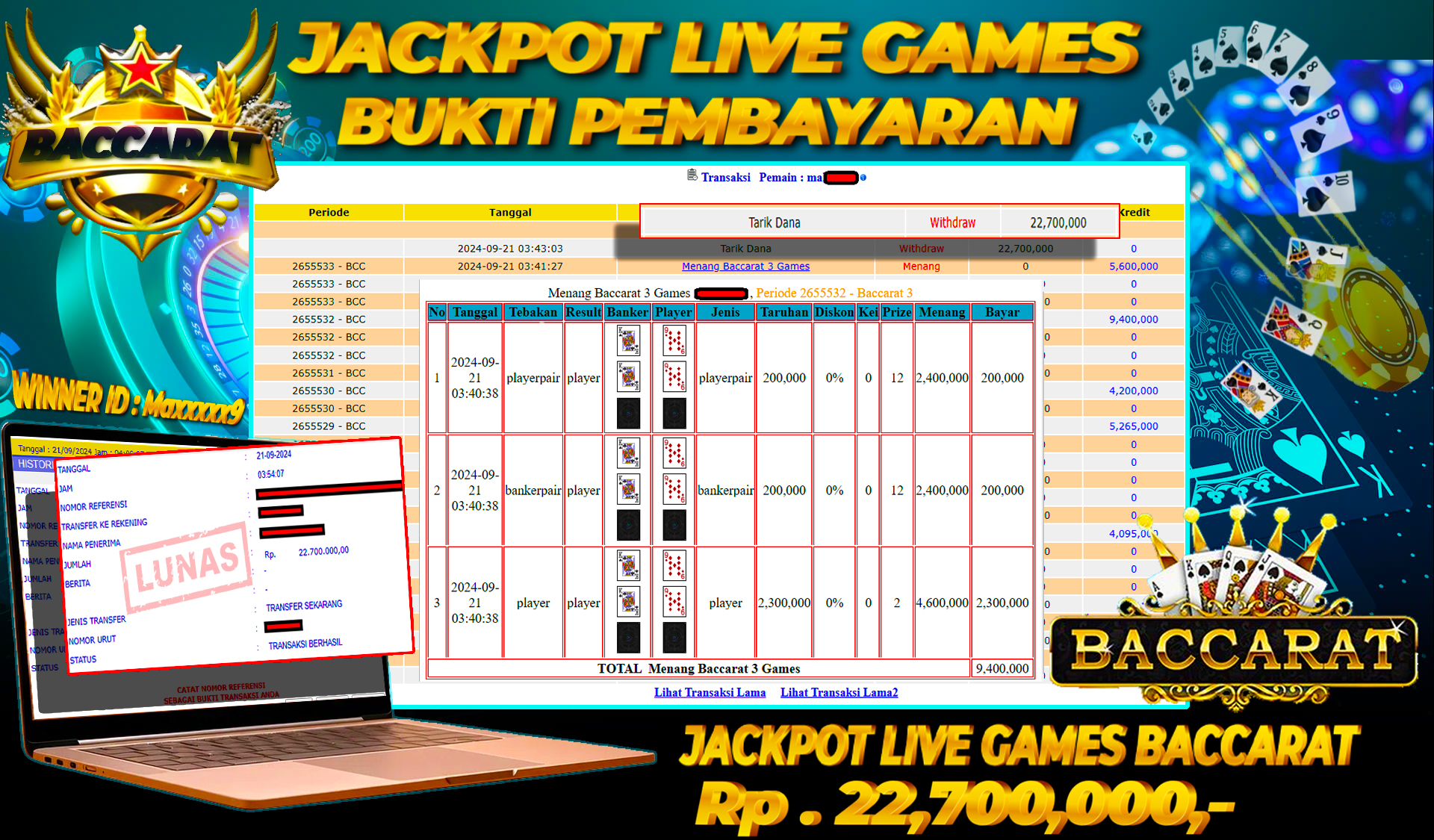NADIMTOGEL JACKPOT LIVE GAMES BACCARAT Rp.22.700.000,- LUNAS
